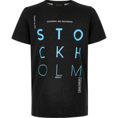 Boys black Stockholm print t-shirt